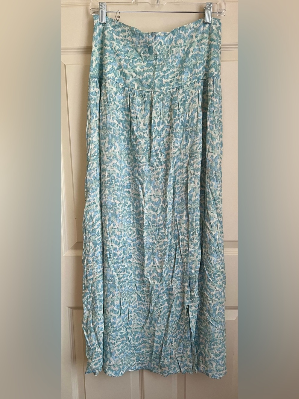 Sky to Moon Light Blue Patterned Strapless Slit up Front Maxi Dress - Women's L